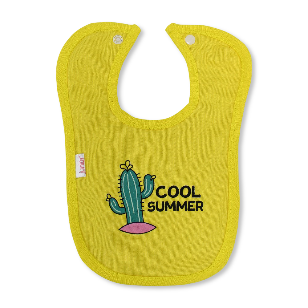 Cotton Baby Bib – Yellow with Cool Summer Cactus Print