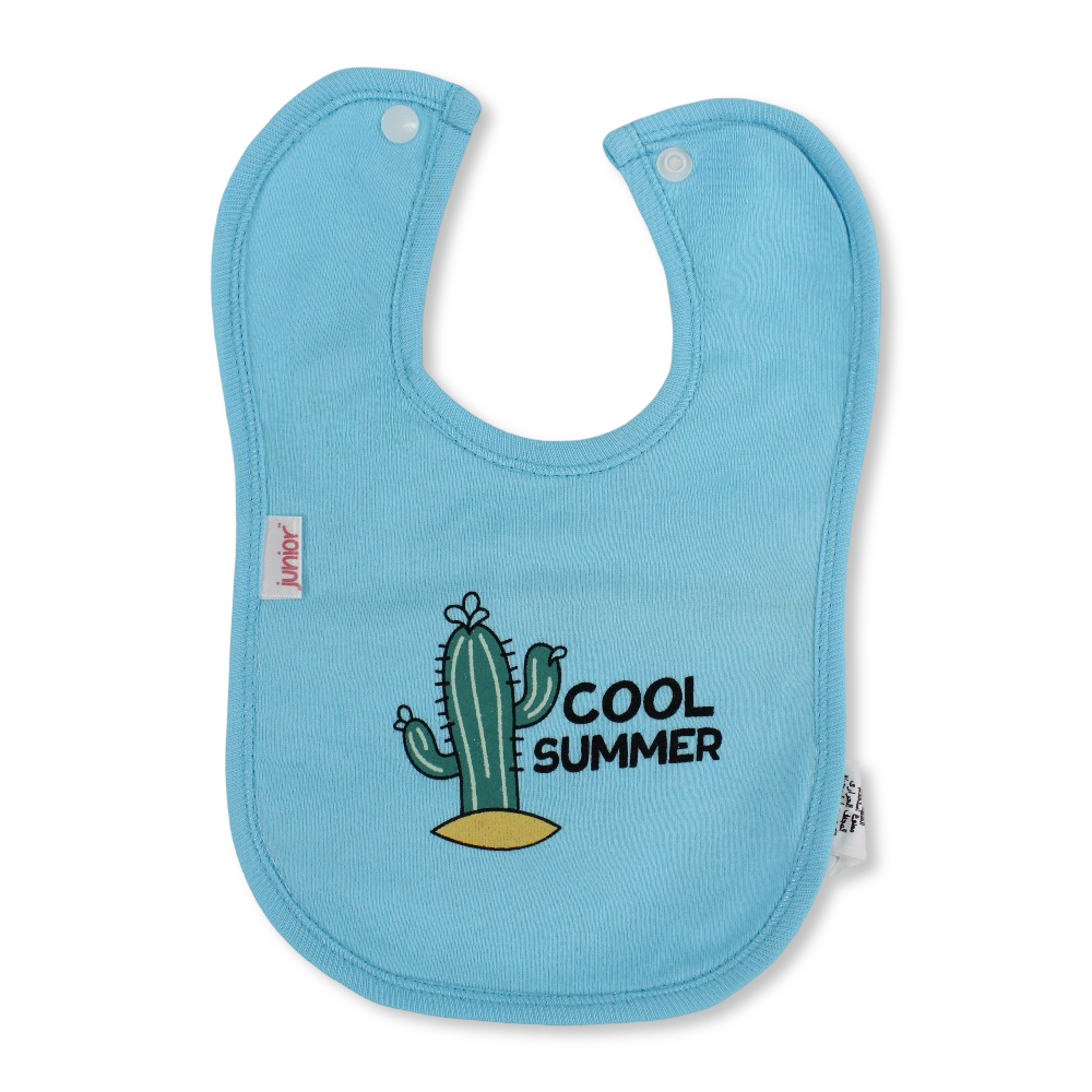 Cotton Baby Bib – Aqua with Cool Summer Cactus Print