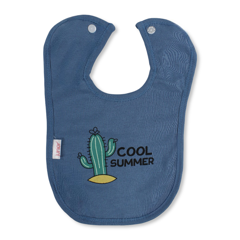 Cotton Baby Bib – Indigo with Cool Summer Cactus Print