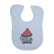 Cotton Baby Bib – Baby Blue with Beach Days Print