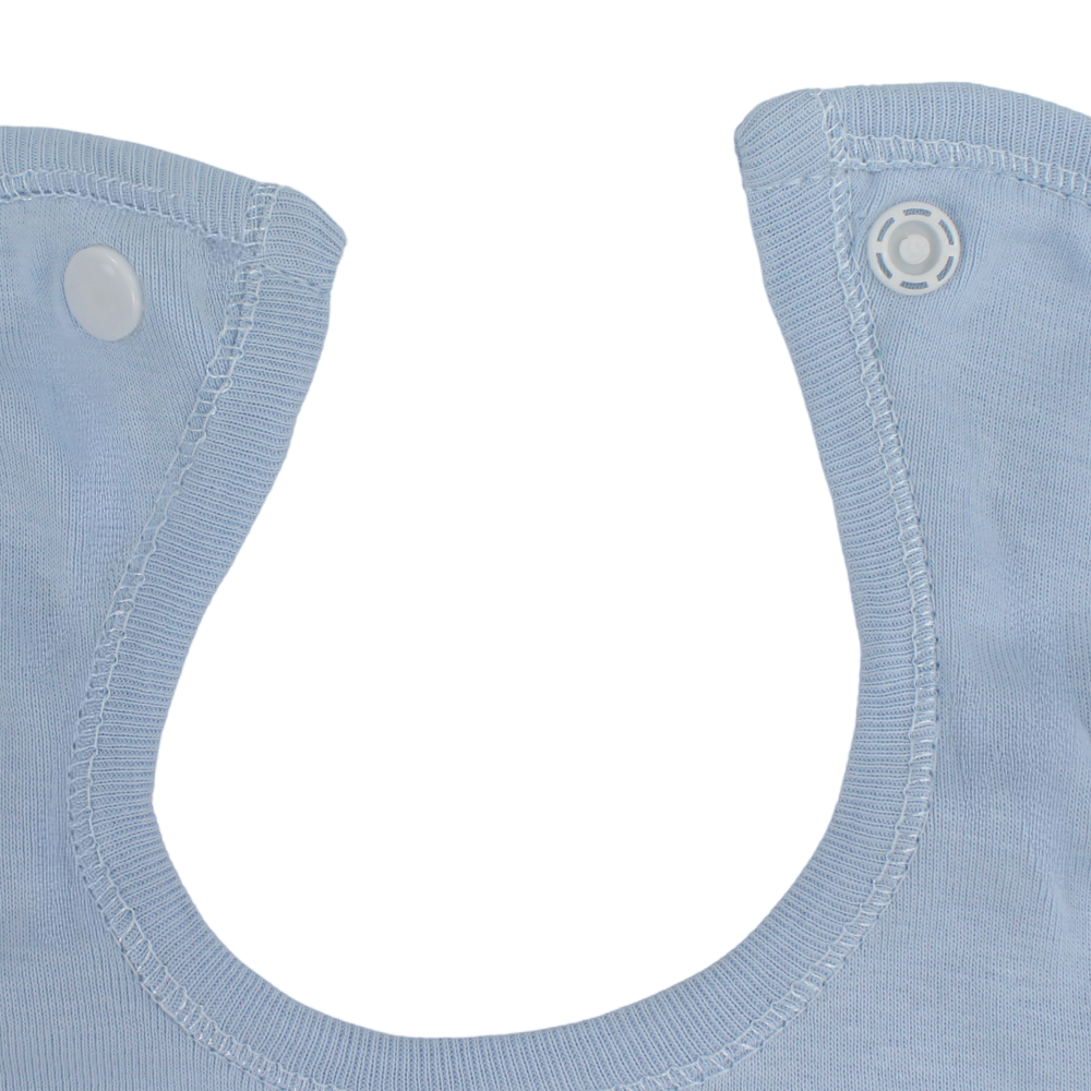 Cotton Baby Bib – Baby Blue with Beach Days Print