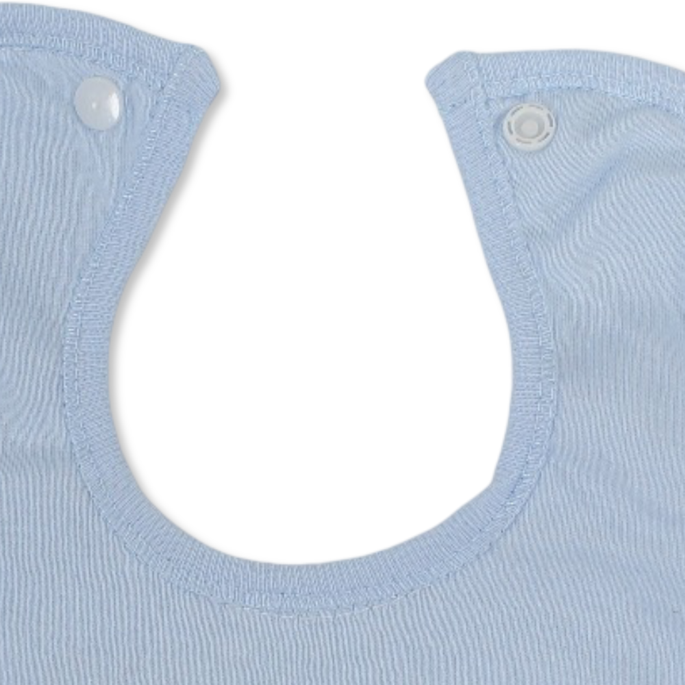 Cotton Baby Bib – Baby Blue with Beach Days Print