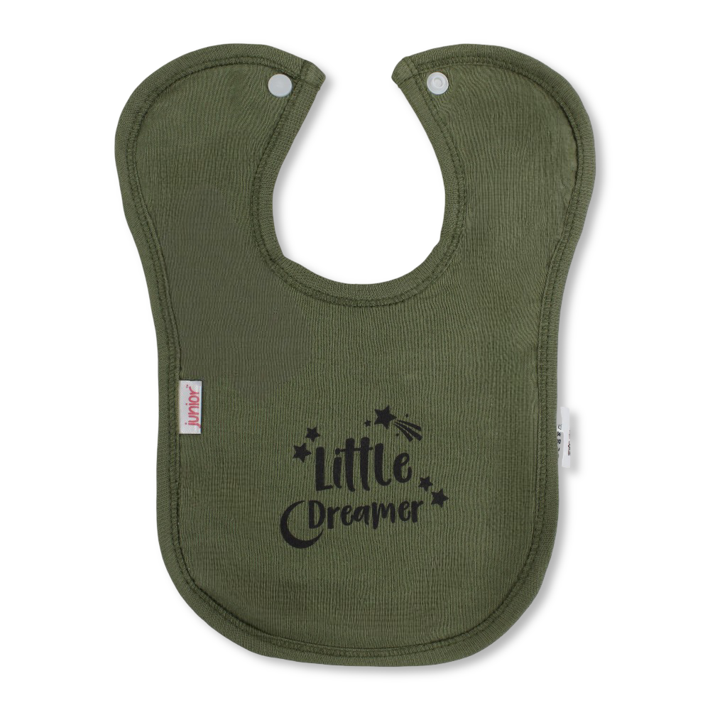 Cotton Baby Bib – Olive with Little Dreamer Print