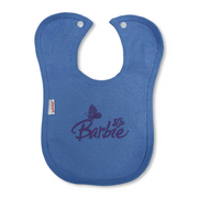 Cotton Baby Bib – Indigo with Barbie Print