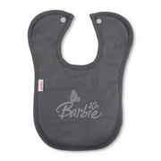 Cotton Baby Bib – Grey with Barbie Print