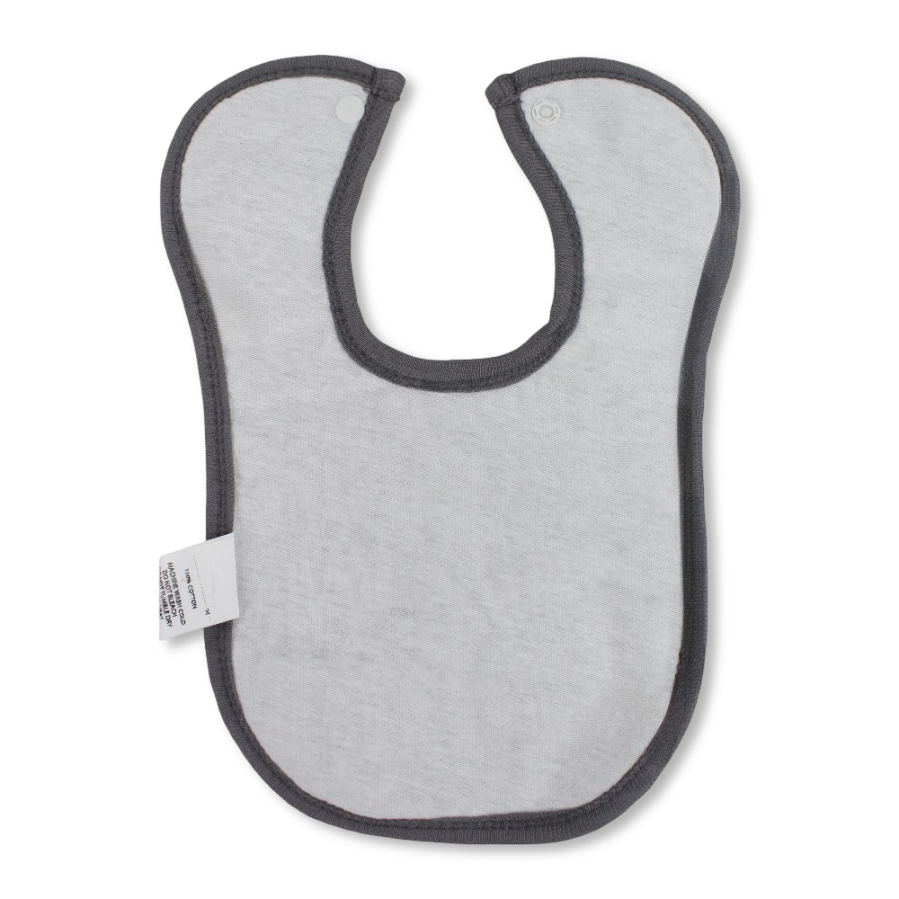 Cotton Baby Bib – Grey with Barbie Print