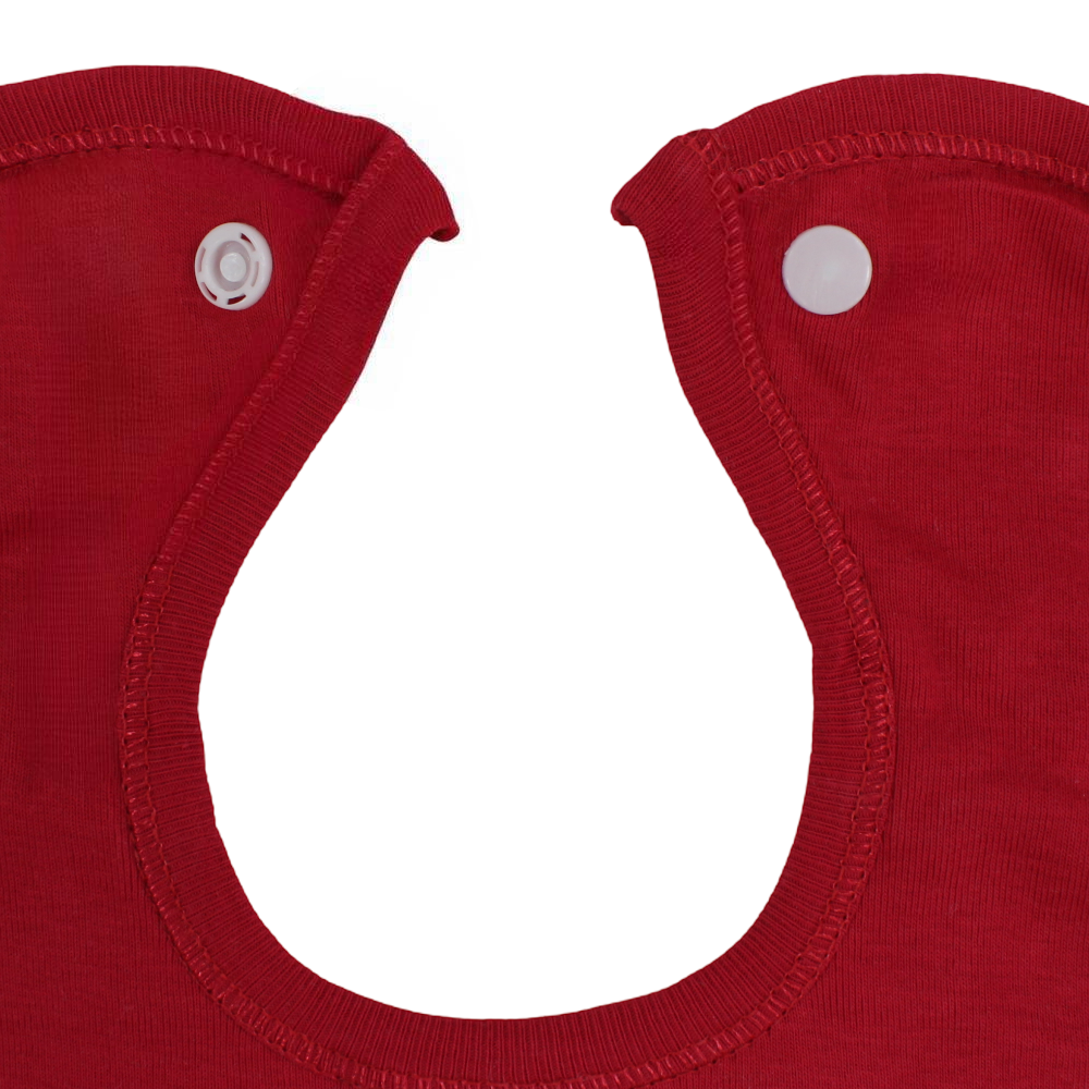 Cotton Baby Bib – Red with Barbie Print