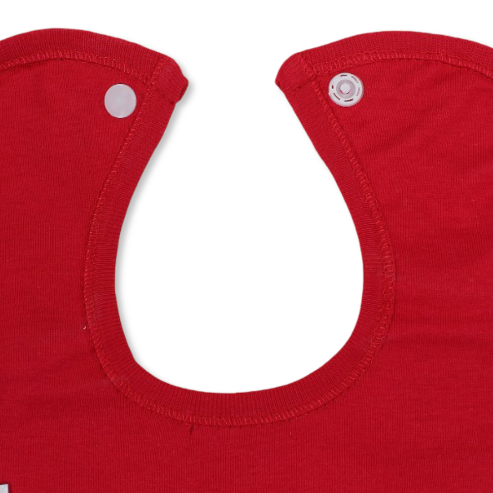 Cotton Baby Bib – Red with Barbie Print