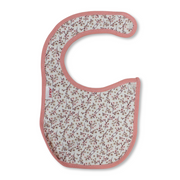 Cotton Baby Bib – Off-White & Salmon with Floral Branch Print