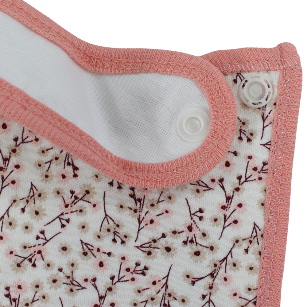 Cotton Baby Bib – Off-White & Salmon with Floral Branch Print