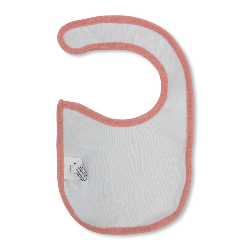 Cotton Baby Bib – Off-White & Salmon with Floral Branch Print