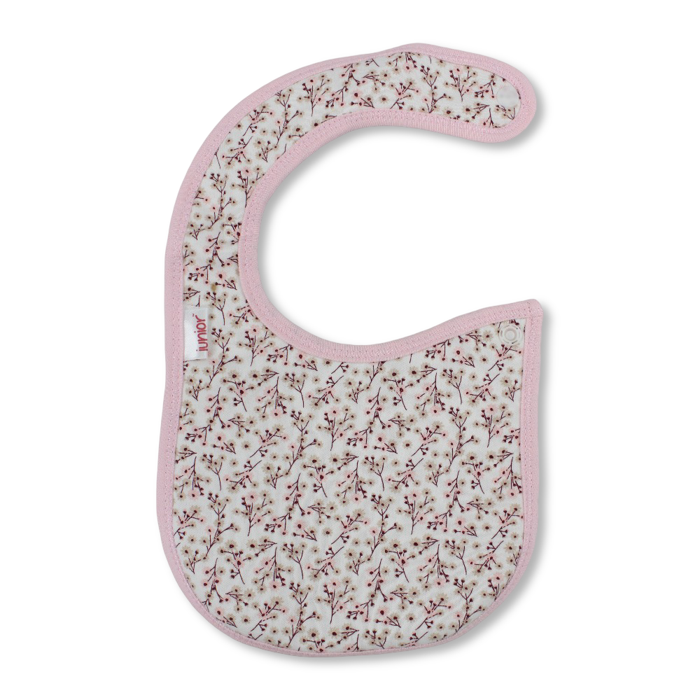Cotton Baby Bib – Pink & Off-White with Floral Print