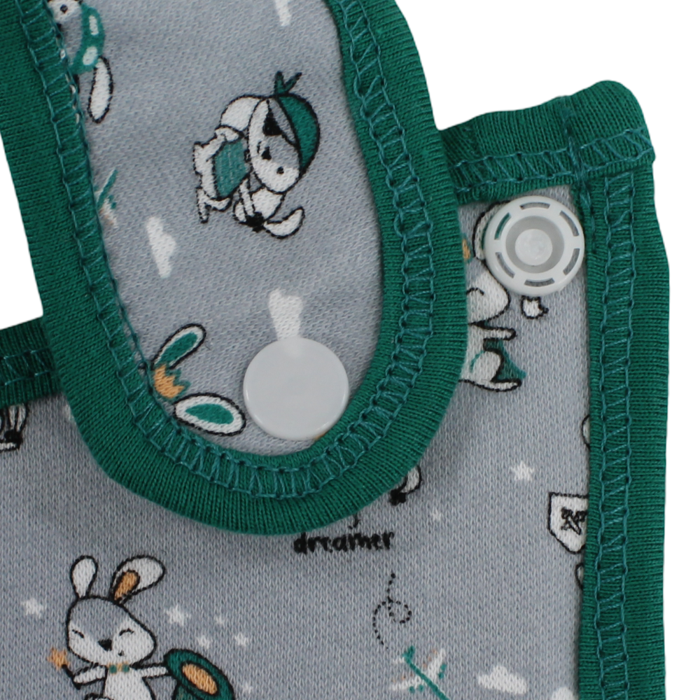 Cotton Baby Bib – Green & Grey with Bunny Print