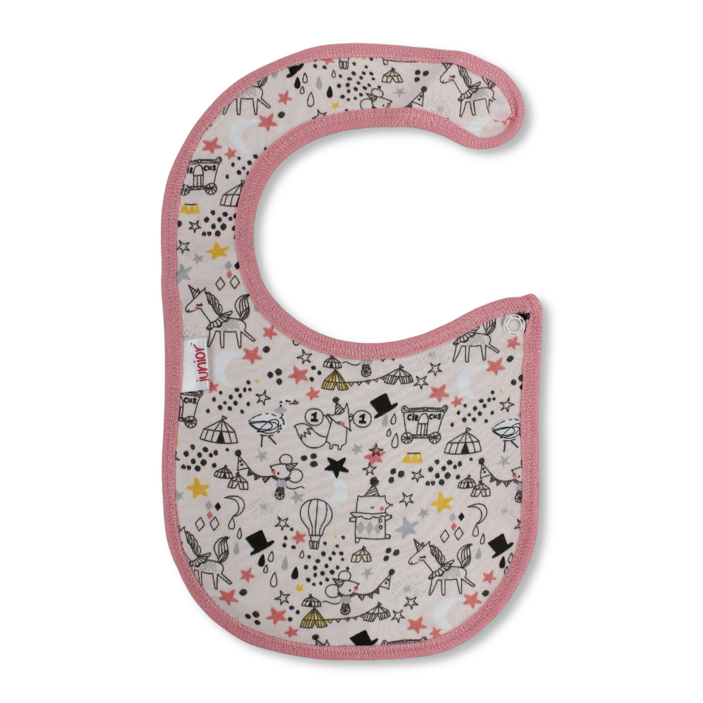 Cotton Baby Bib – Salmon & Pink with Circus Design