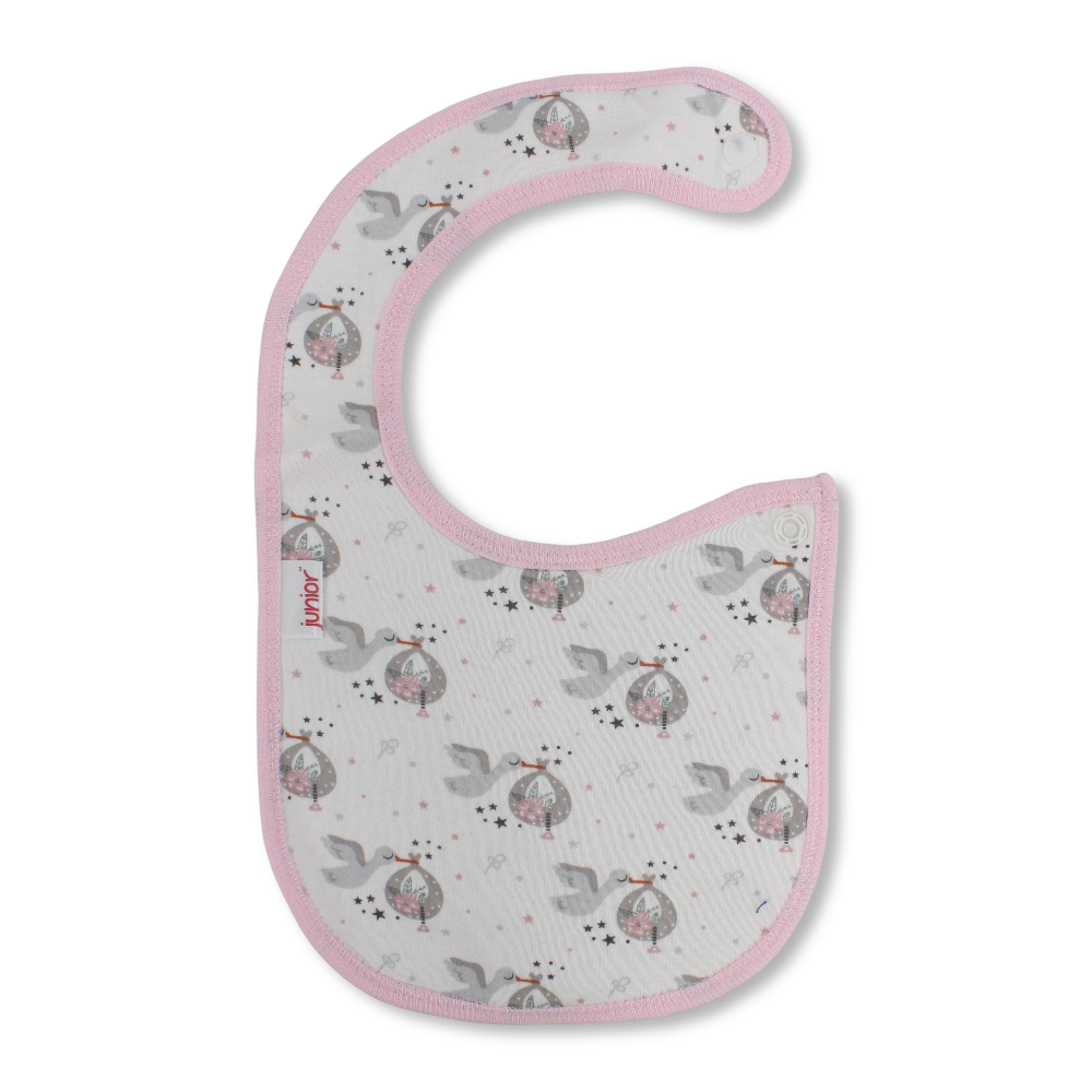 Cotton Baby Bib – Pink & Off-White with Bird Print