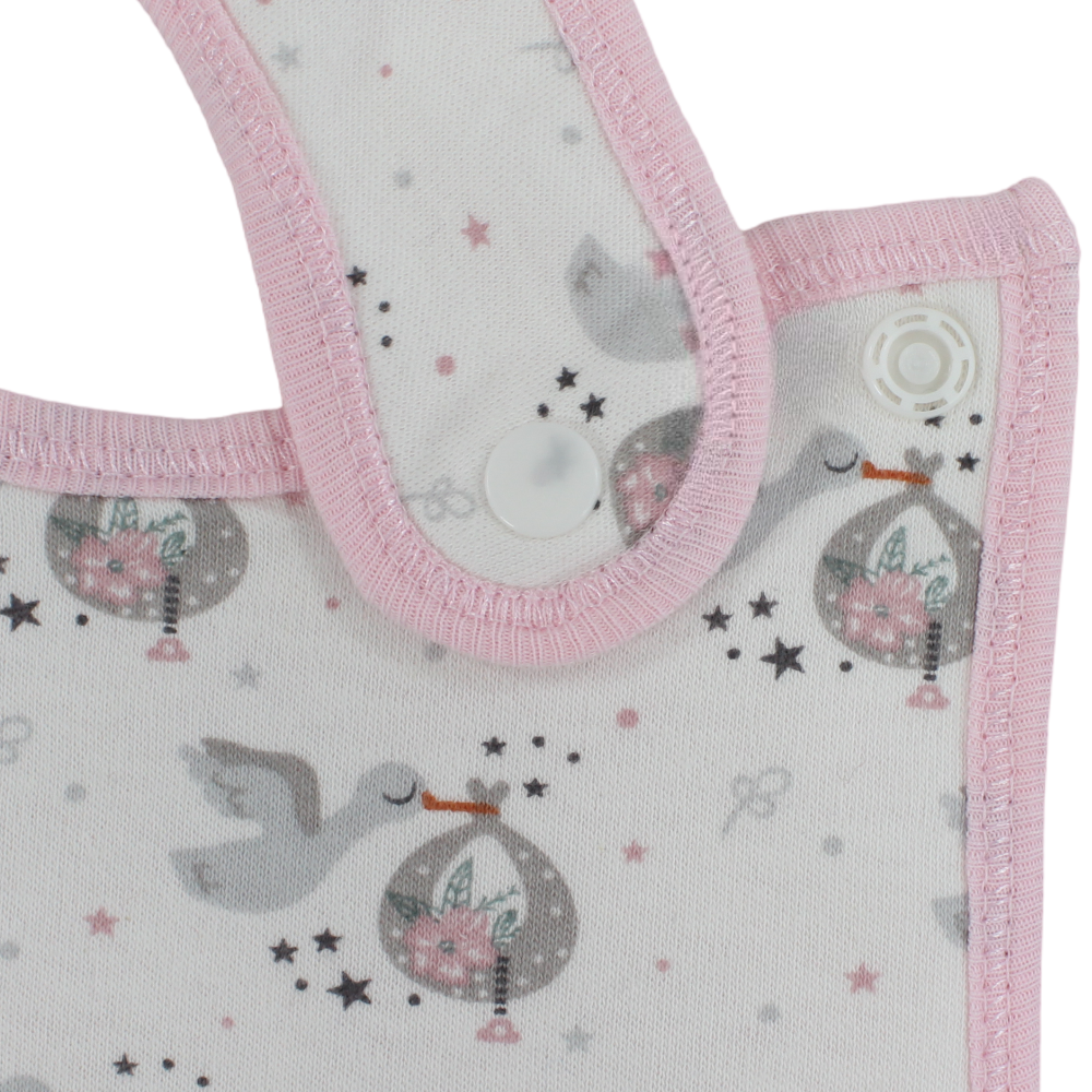 Cotton Baby Bib – Pink & Off-White with Bird Print