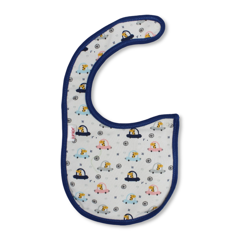 Cotton Baby Bib – Blue & White with Cars Design