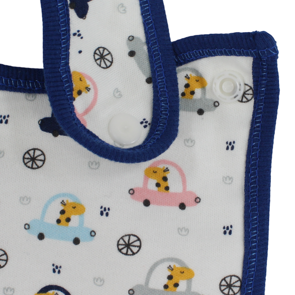 Cotton Baby Bib – Blue & White with Cars Design