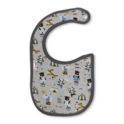 Cotton Baby Bib - Grey & Beige with Circus Print