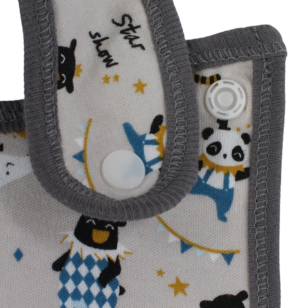 Cotton Baby Bib - Grey & Beige with Circus Print