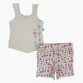 Baby Girls Cotton Pajama Set – Beige with Floral Print