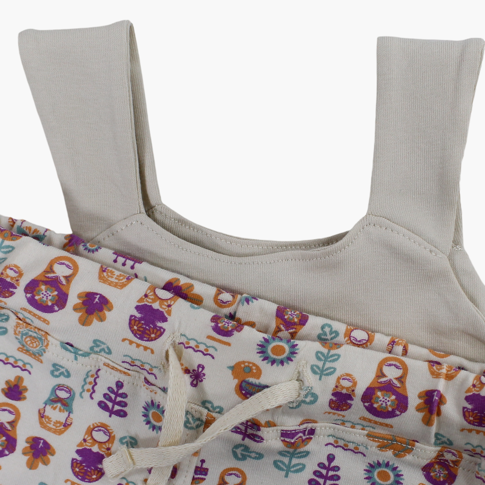 Baby Girls Cotton Pajama Set – Beige with Floral Print