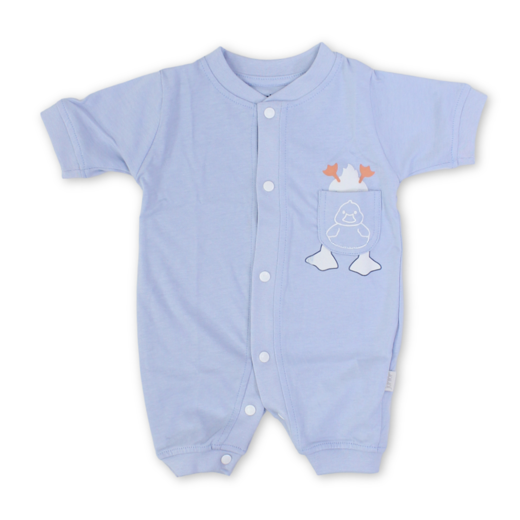 Baby Boys Cotton Romper – Baby Blue with Chick Print - Clothing - Junior