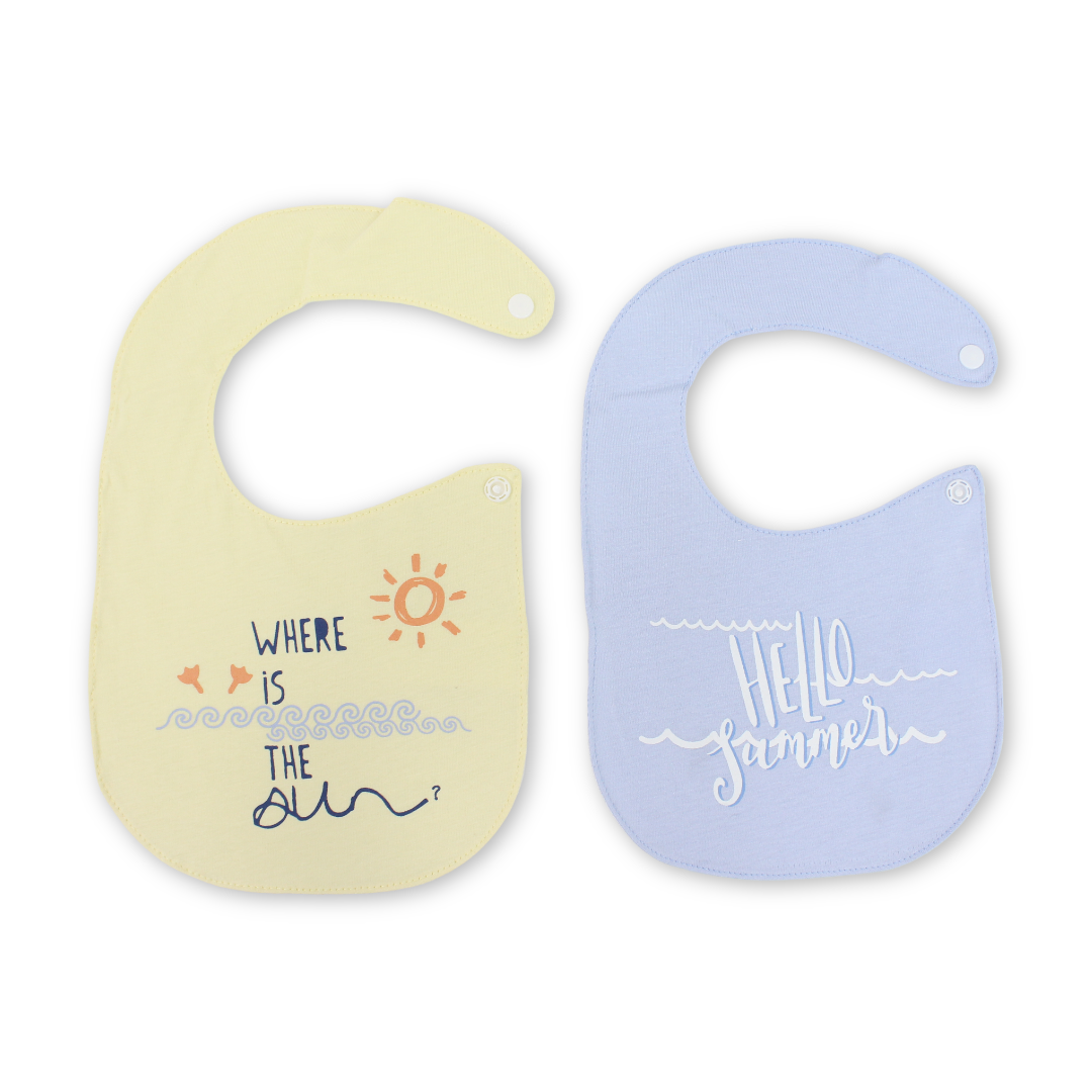 Cotton Baby Bib – Baby Blue & Yellow with "Hello" Print - Baby Essentials - Junior