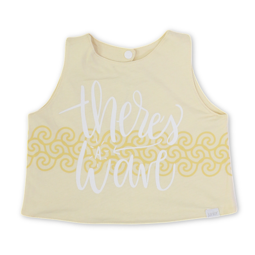 Cotton Baby Bib – Yellow with "There's Wave" Print