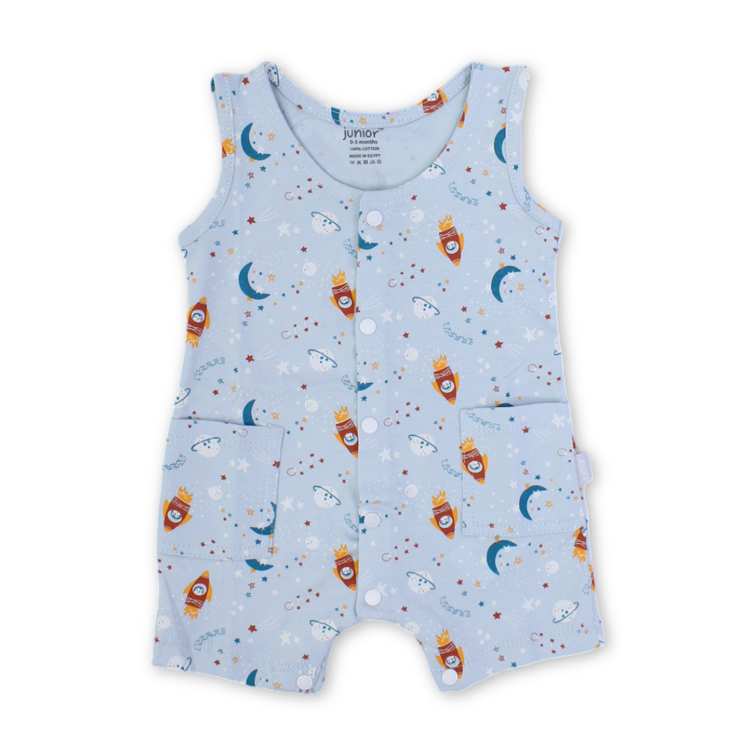 Baby Boys Cotton Romper – Baby Blue with Space Print