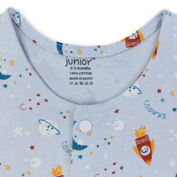 Baby Boys Cotton Romper – Baby Blue with Space Print