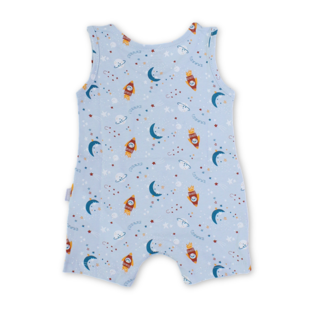 Baby Boys Cotton Romper – Baby Blue with Space Print