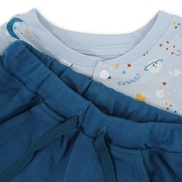 Baby Boys Cotton Sleeveless Pajama – Baby Blue with Space Print