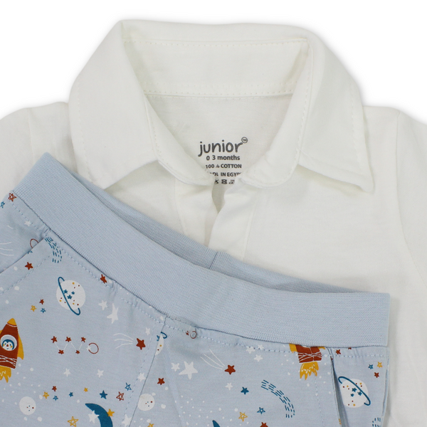 Baby Boys Cotton Pajama – Off-White with Space Print
