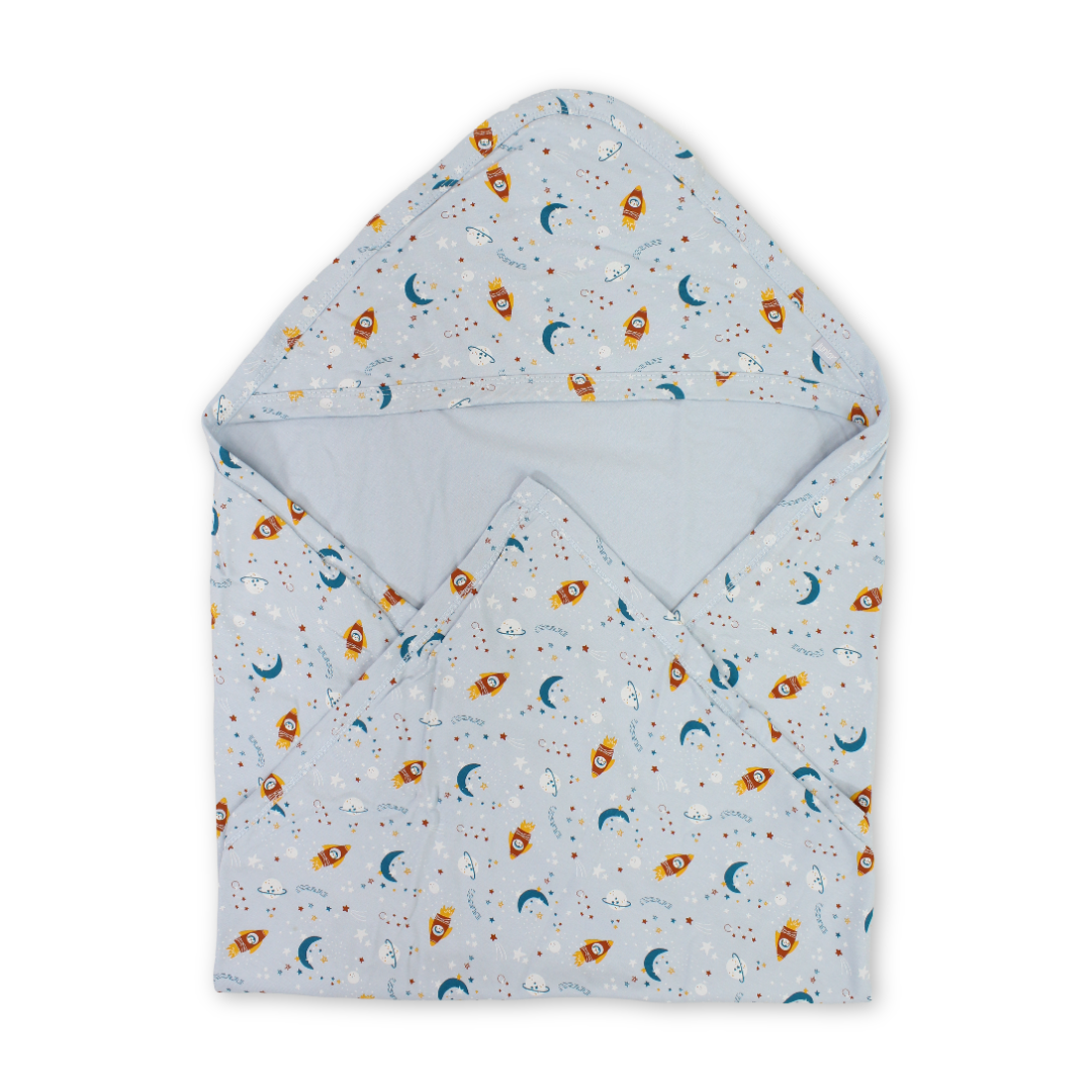 Cotton Baby Blanket – Baby Blue with Space Print