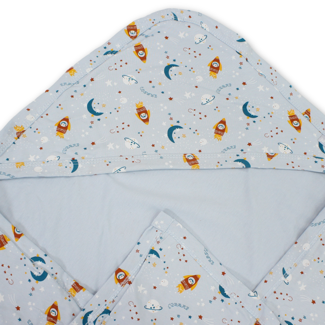 Cotton Baby Blanket – Baby Blue with Space Print