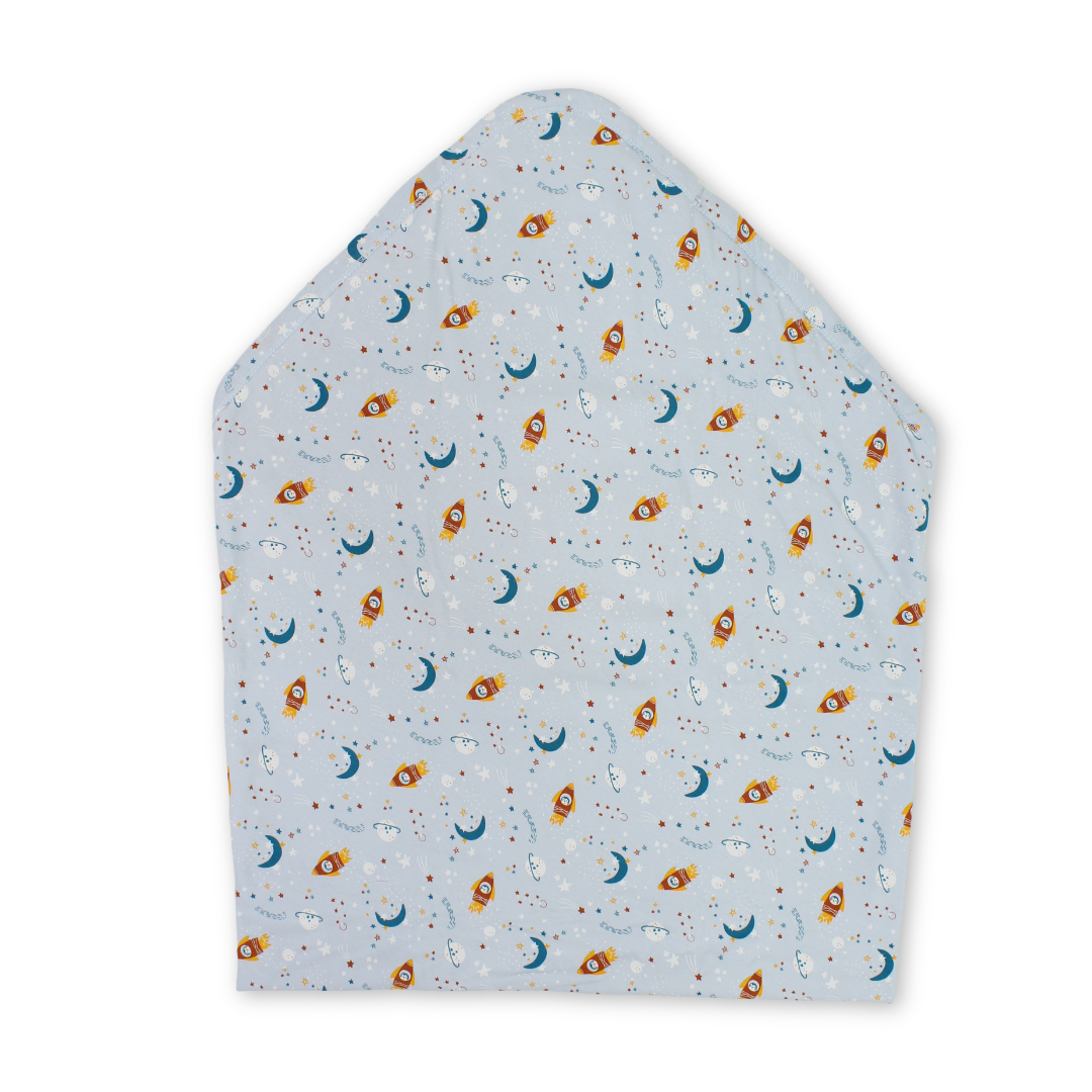 Cotton Baby Blanket – Baby Blue with Space Print