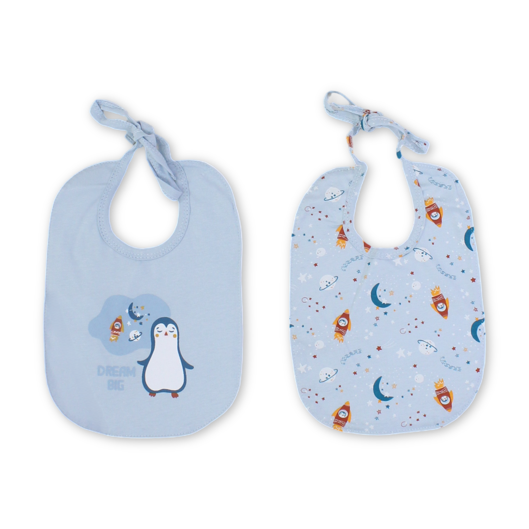 Cotton Baby Bib – Baby Blue with Space & "Dream Big" Print