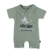 Baby Boys Cotton Romper – Olive with "Get List" Print