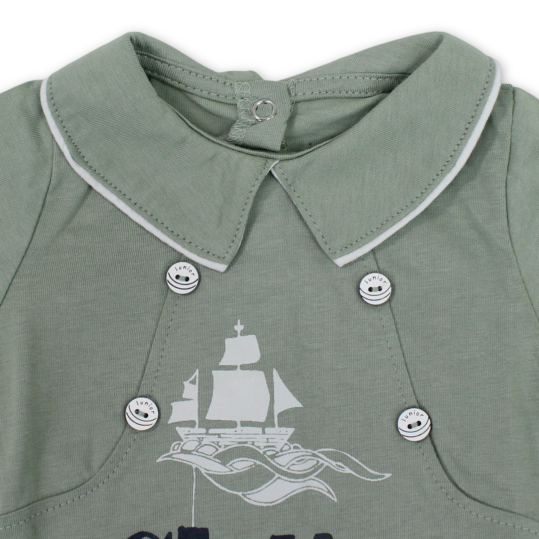Baby Boys Cotton Romper – Olive with "Get List" Print