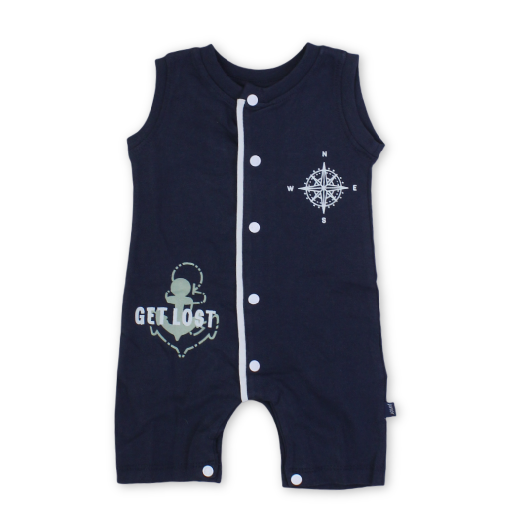Baby Boys Cotton Romper – Navy with "Get List" Print