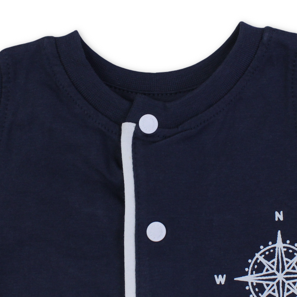 Baby Boys Cotton Romper – Navy with "Get List" Print
