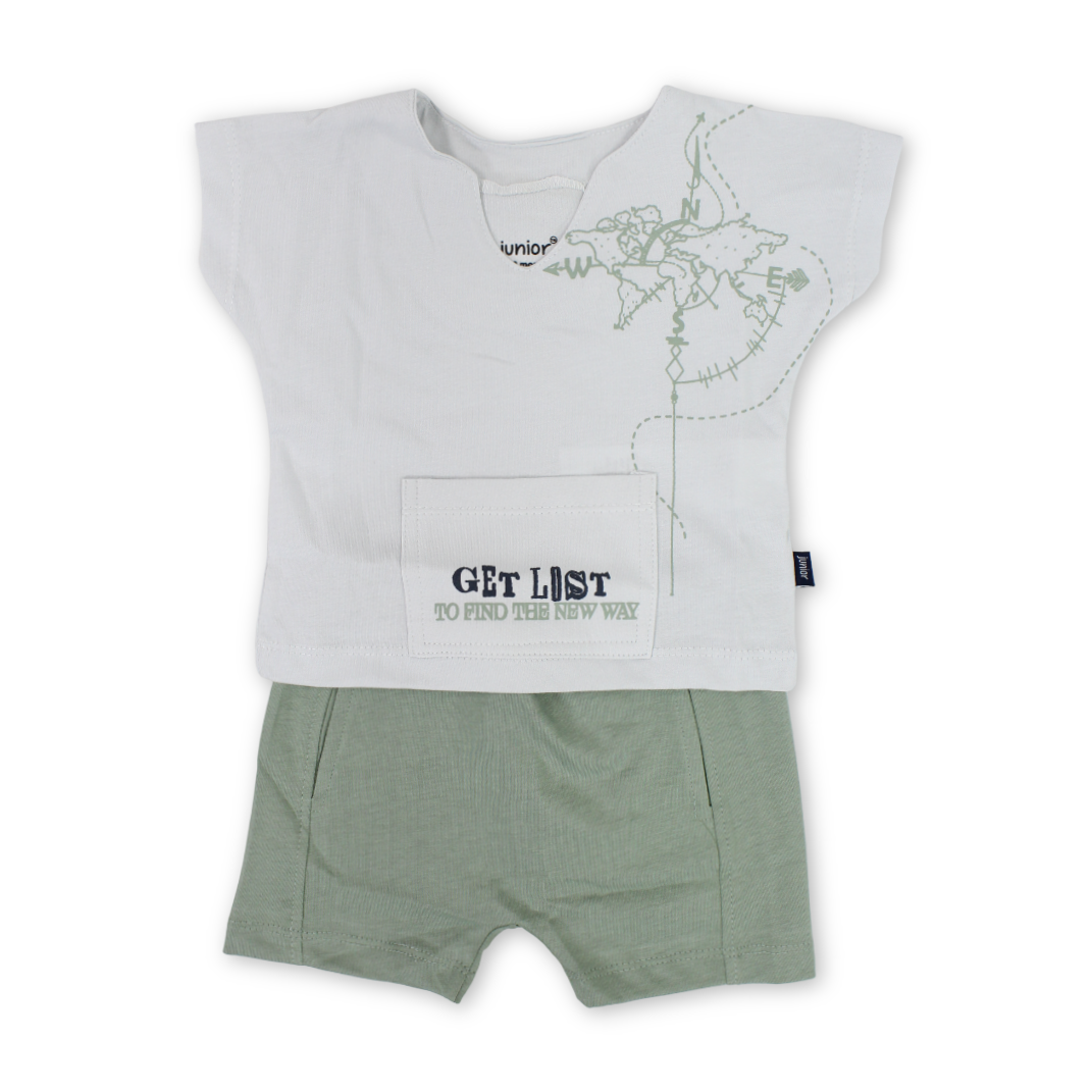 Baby Boys Cotton Pajama – Mint with Map Print