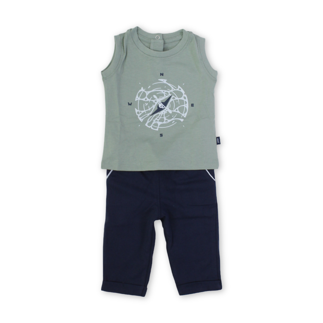 Baby Boys Cotton Sleeveless Pajama – Pestage with Compass Print - Clothing - Junior