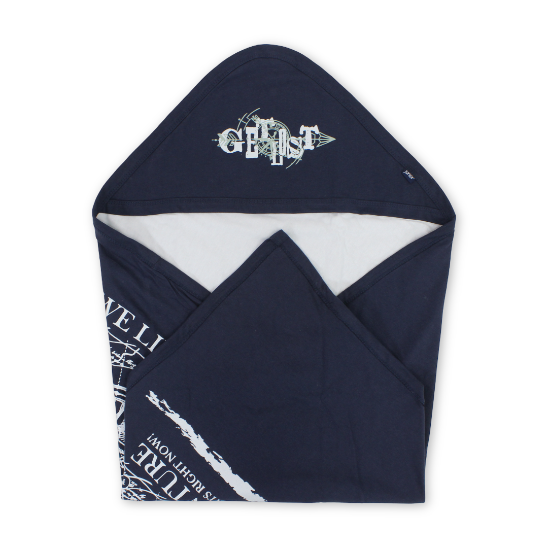 Cotton Baby Blanket – Grey & Navy with "Get List" Print - Baby Essentials - Junior