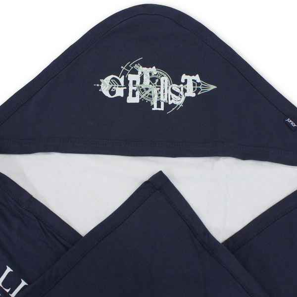 Cotton Baby Blanket – Grey & Navy with "Get List" Print