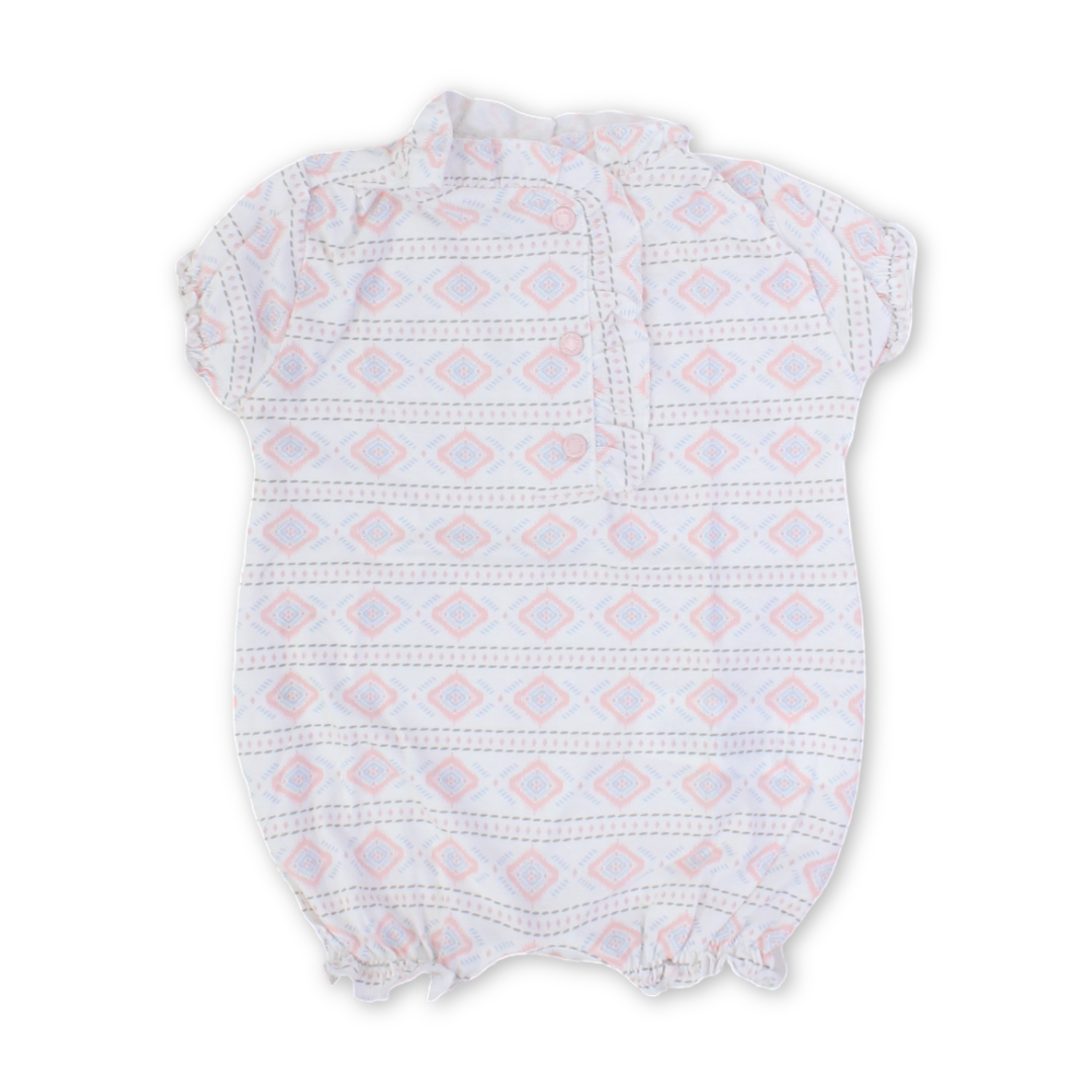 Baby Girls Cotton Romper – Off-White with Geometric Patterns Print - Clothing - Junior
