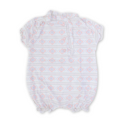 Baby Girls Cotton Romper – Off-White with Geometric Patterns Print