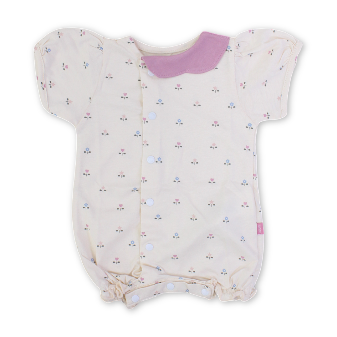 Baby Girls Cotton Romper – Beige with Flowers Print - Clothing - Junior