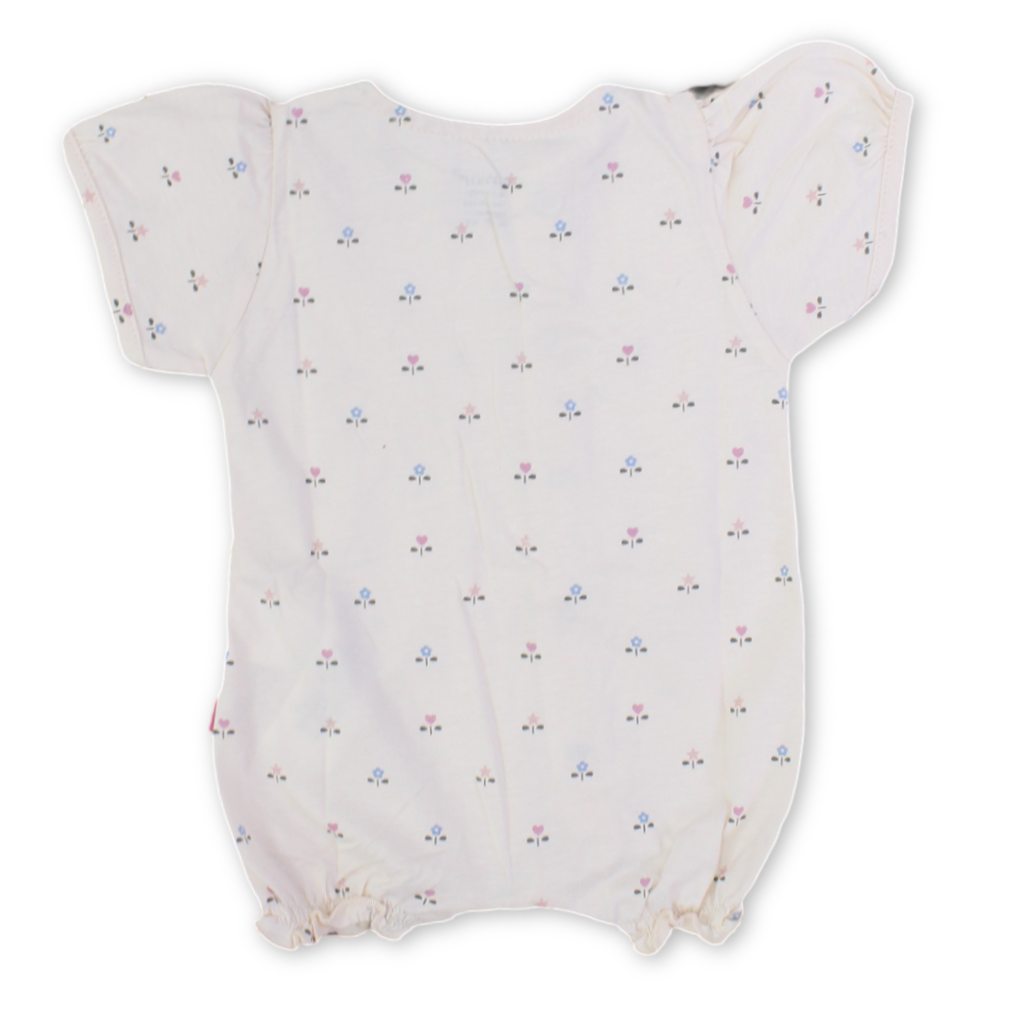 Baby Girls Cotton Romper – Beige with Flowers Print